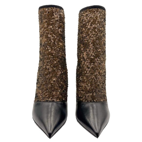 Brand New Balmain Fay Leather and Sequin Ankle Bootie in Black and Bronze - Picture 8 of 13